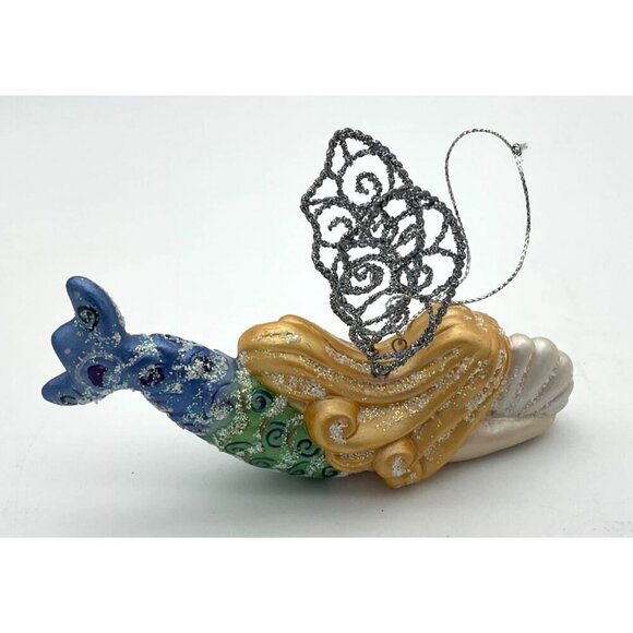 Lillian Vernon Ceramic Mermaid Angel VTG Christmas Ornament Glitter Accents - Picture 3 of 6